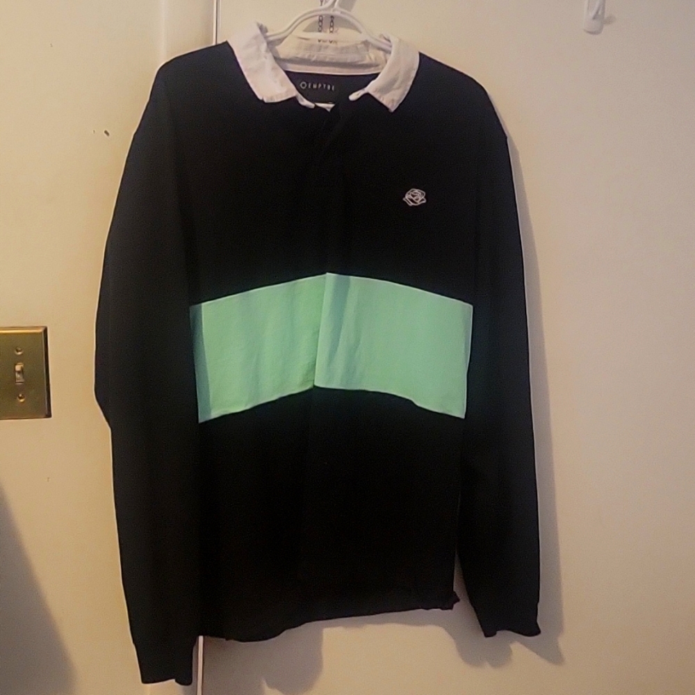 Mens polo shirt by empyre size XL color black turquoise white
